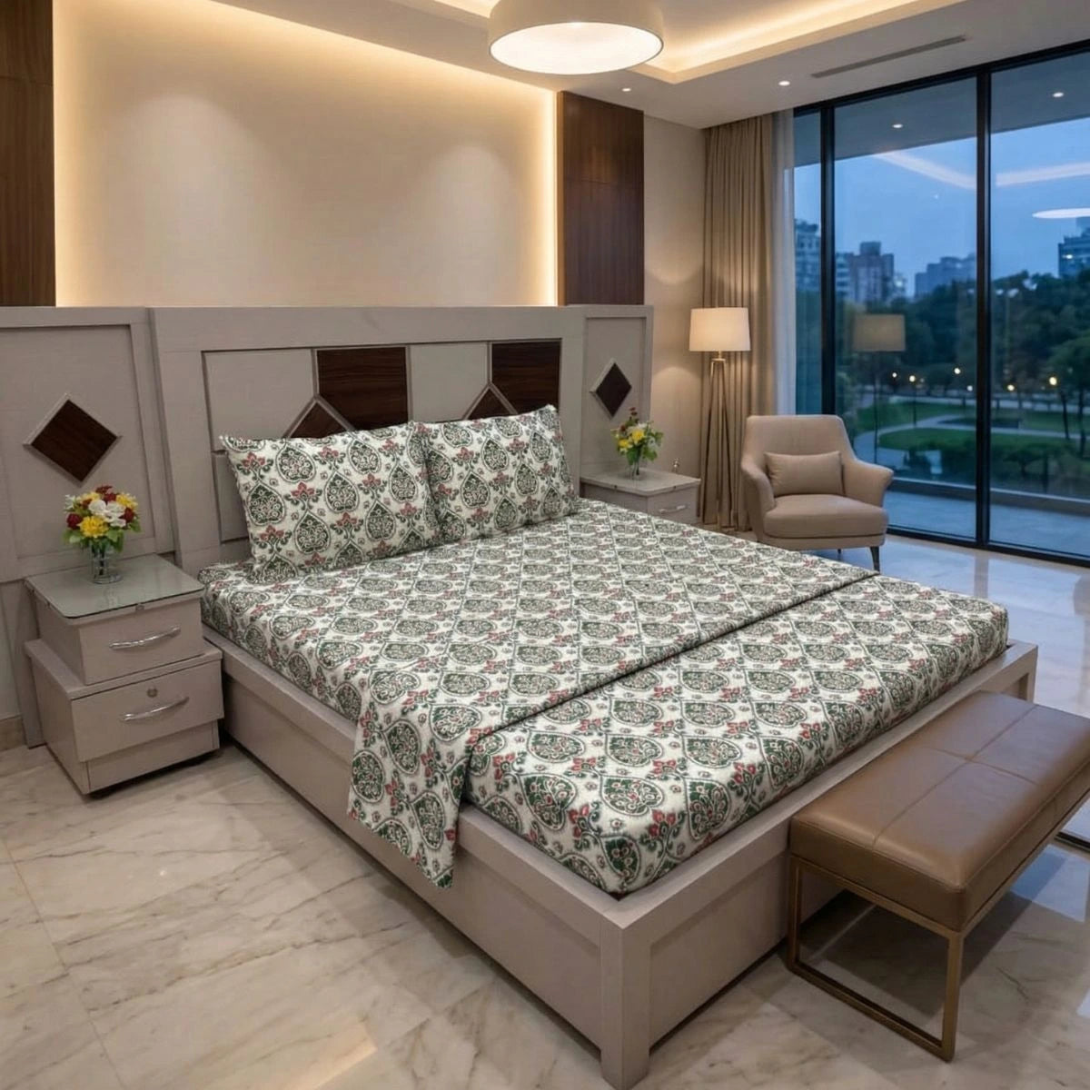 Royal Green Bloom Bedsheet