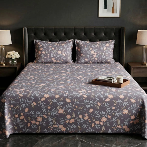 Elegant Grey Floral Bedsheet