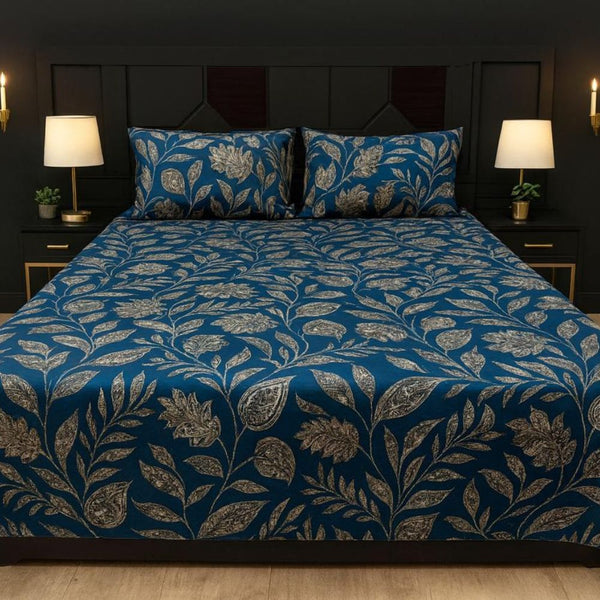 Royal Blue Botanical Printed Bedsheet